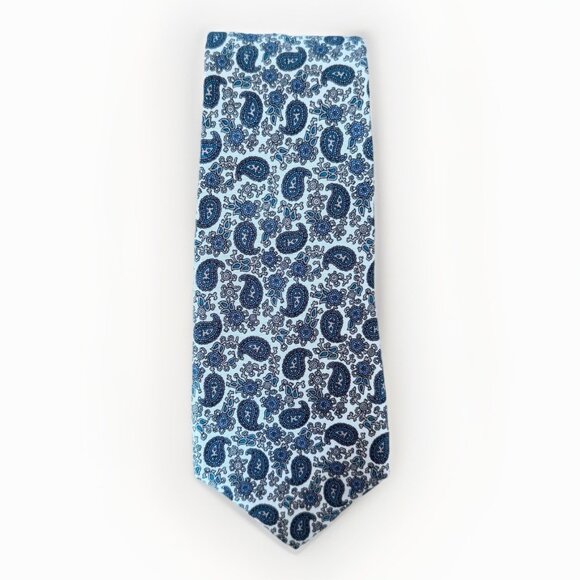 Vintage Christian Dior Made In USA Paisley Blue Luxury Tie 100% Silk Woven Italy - Picture 1 of 10